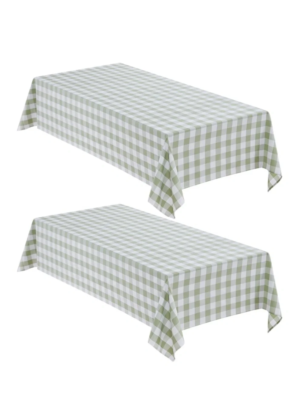 Gingham Tablecloth Heavy-Duty Polyester Rectangular Sage Green & White  (2-Pack)